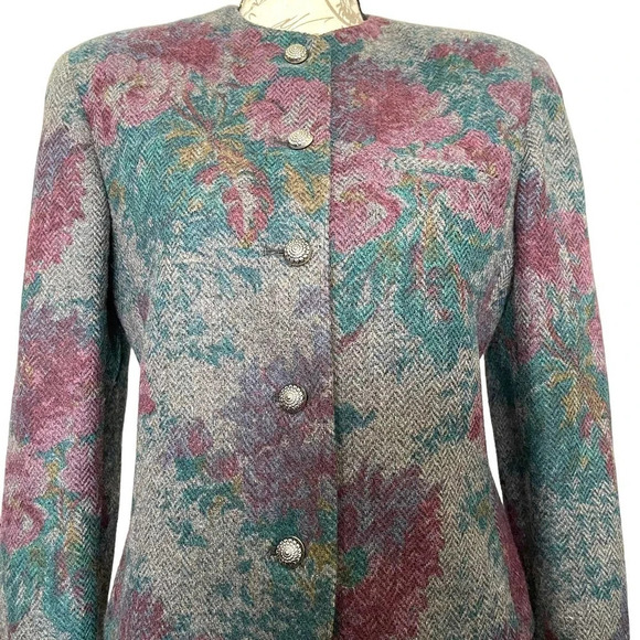 Vintage Evan-Picone Wool Nylon Blend Floral Blazer Jacket Size 6 - Picture 6 of 9